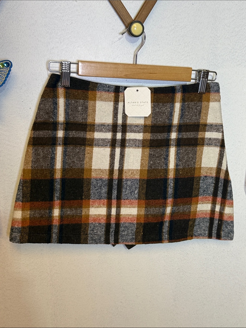 Altar'd State Brown Plaid Mini Skirt
